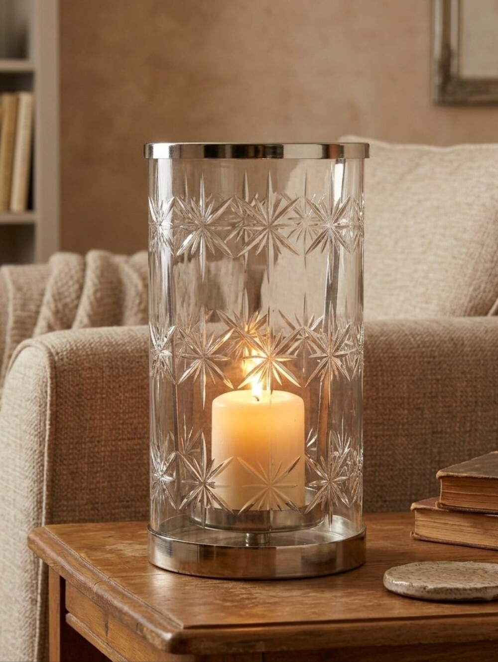 Bath & Body Works Snowflake Christmas 2015 Glass Hurricane 3 Wick Candle Holder